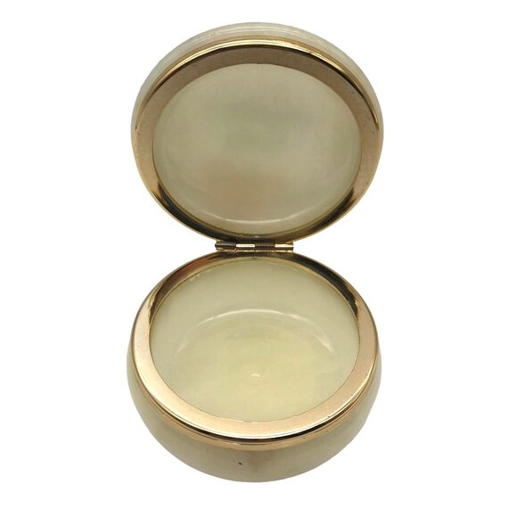 Genuine Alabaster Merry Christmas Hand Carved Trinket Jewelry Box Holly Border - Picture 2 of 10